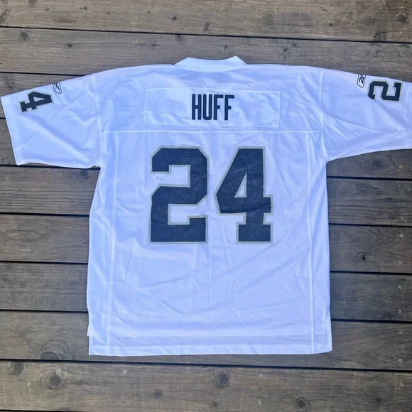 Oakland Raiders Michael Huff #24 Reebok White Away Jersey - Picture 7 of 8